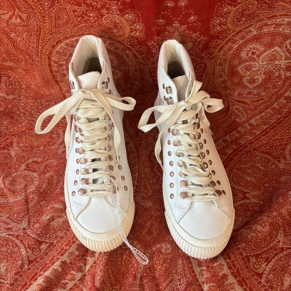 Diesel S-Mustave MC W White Leather High Top Sneakers Studded EUR 39 US 8.5 main image 6